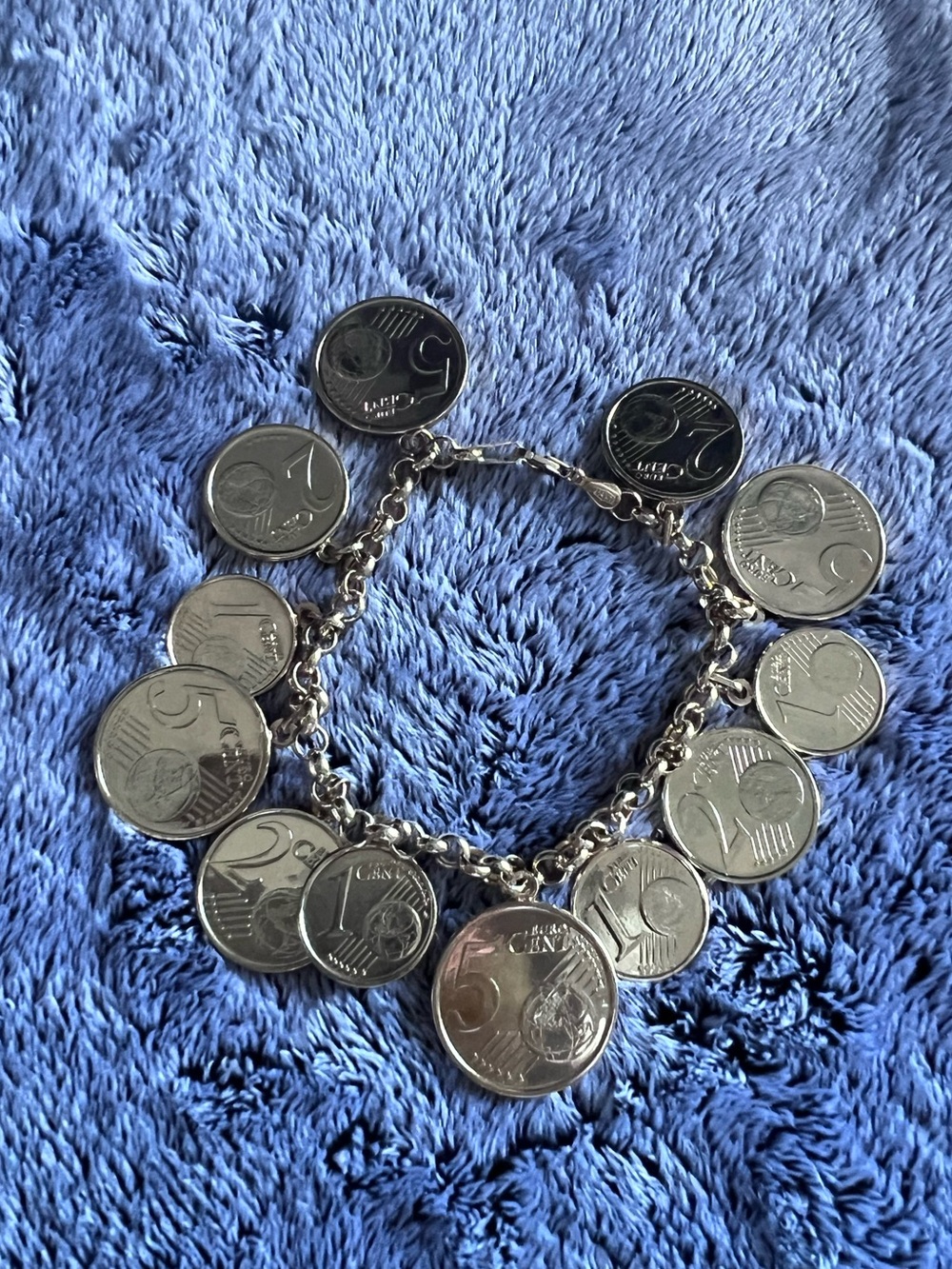 Vintage Milor Italy 14K Yellow Gold Euro Coin Charm Bracelet